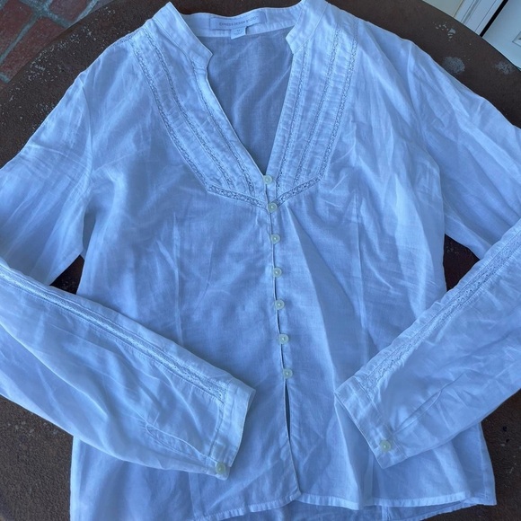 Bohemian White cotton long sleeve button up shirt with lace details size m - Picture 4 of 6